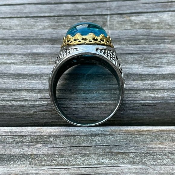 Men Rings Fashion Blue Stone Gunmetal/Gold Tone Men Jewelry Rings Size 9 - Picture 10 of 11